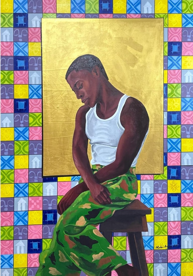 Alabi Azeez, Frail Soldier, 2024: Creator: Alabi Azeez (1994, Nigerian) Creation Year: 2024 Dimensions: Height: 60 in (152.4 cm)Width: 42 in (106.68 cm)Depth: 1 in (2.54 cm) Medium: Canvas,Oil,Acrylic Movement & Style: Contemporary Pe
