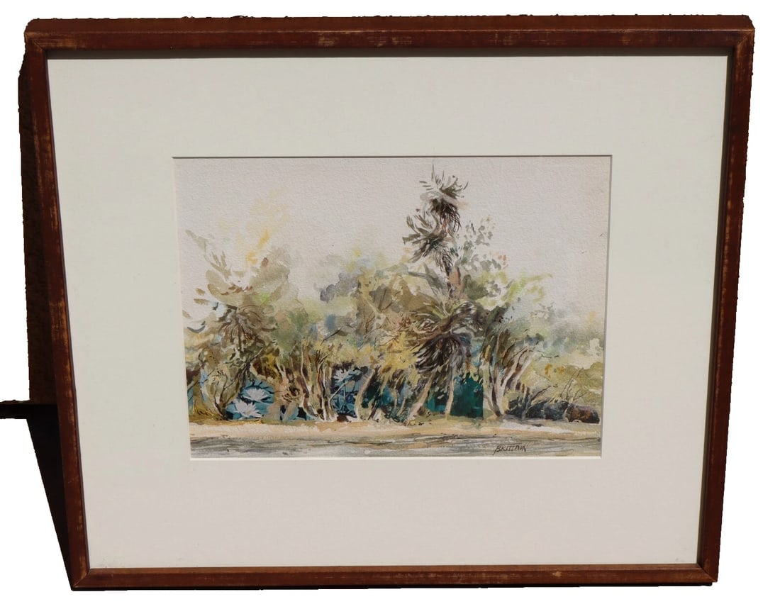 BRITTAIN Trees by a Shoreline original watercolor painting - 2