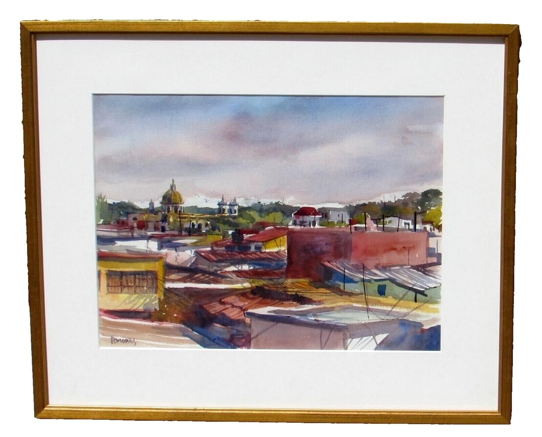 PETE MORRIS Original Watercolor and Ballpoint Mexican Village Rooftops (1 of 7)
