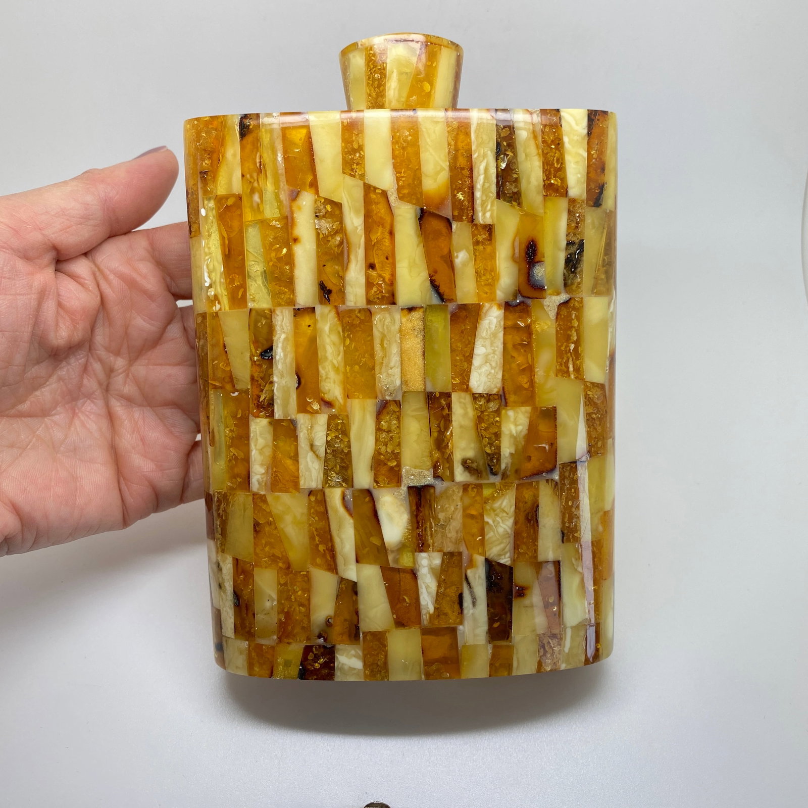 Fascinating Unique Antique Amber Hip Flask - 6