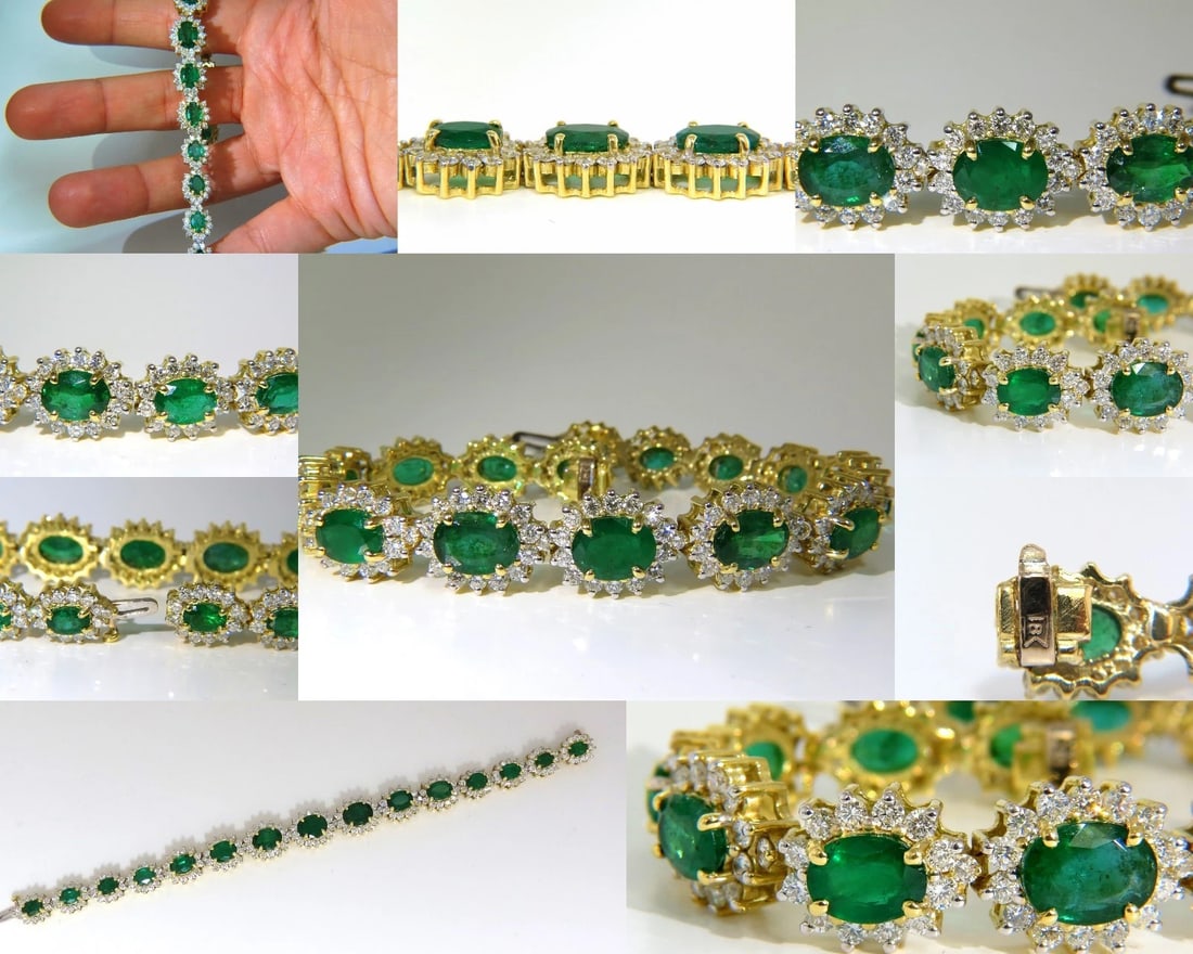 22.50CT NATURAL EMERALDS DIAMONDS BRACELET 18KT G/VS ZAMBIAN VIVID** - 10