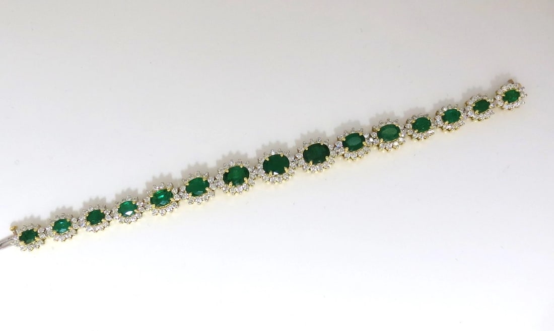 22.50CT NATURAL EMERALDS DIAMONDS BRACELET 18KT G/VS ZAMBIAN VIVID** - 9