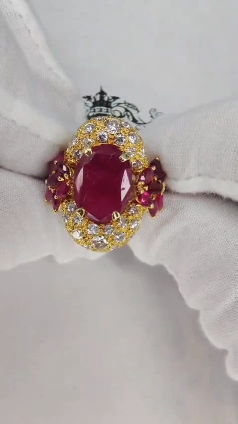 11.00CT NATURAL OVAL RED RUBY DIAMONDS COCKTAIL RING 14KT *v - 2