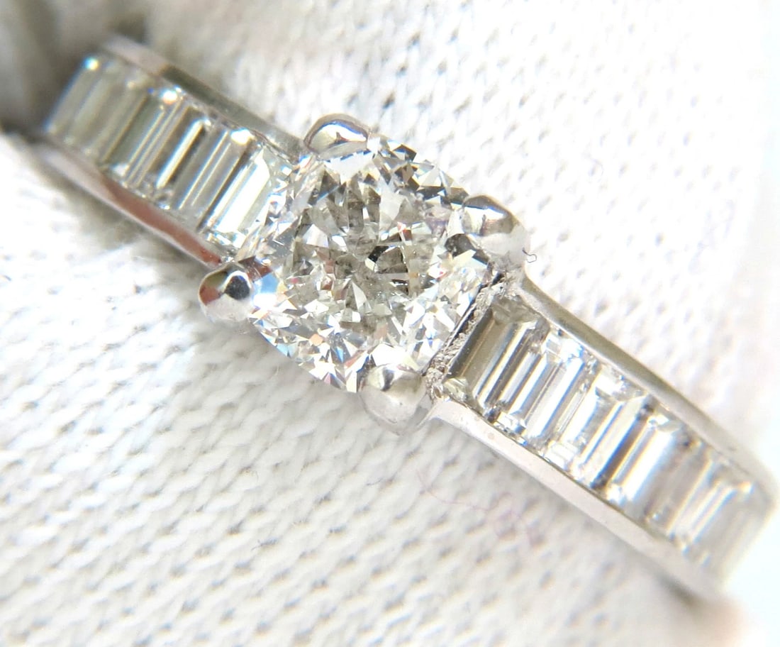 GIA 2.41CT F/VS CUSHION BRILLIANT NATURAL DIAMOND BAGUETTE PLATINUM RING** - 2