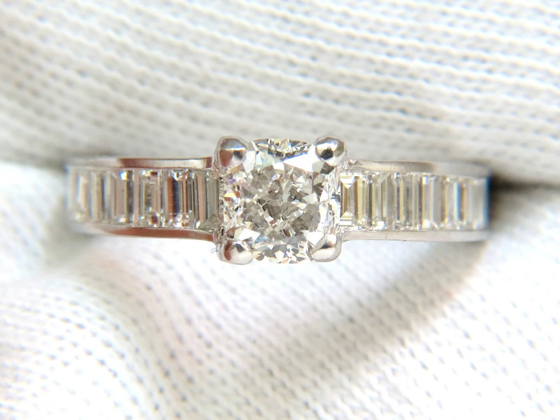 GIA 2.41CT F/VS CUSHION BRILLIANT NATURAL DIAMOND BAGUETTE PLATINUM RING** - 4