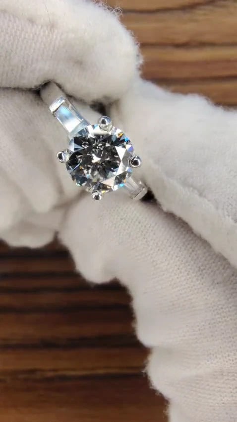 GIA 1.51ct. Round Brilliant Excellent cut diamond .30ct baguette ring Platinum*v - 2