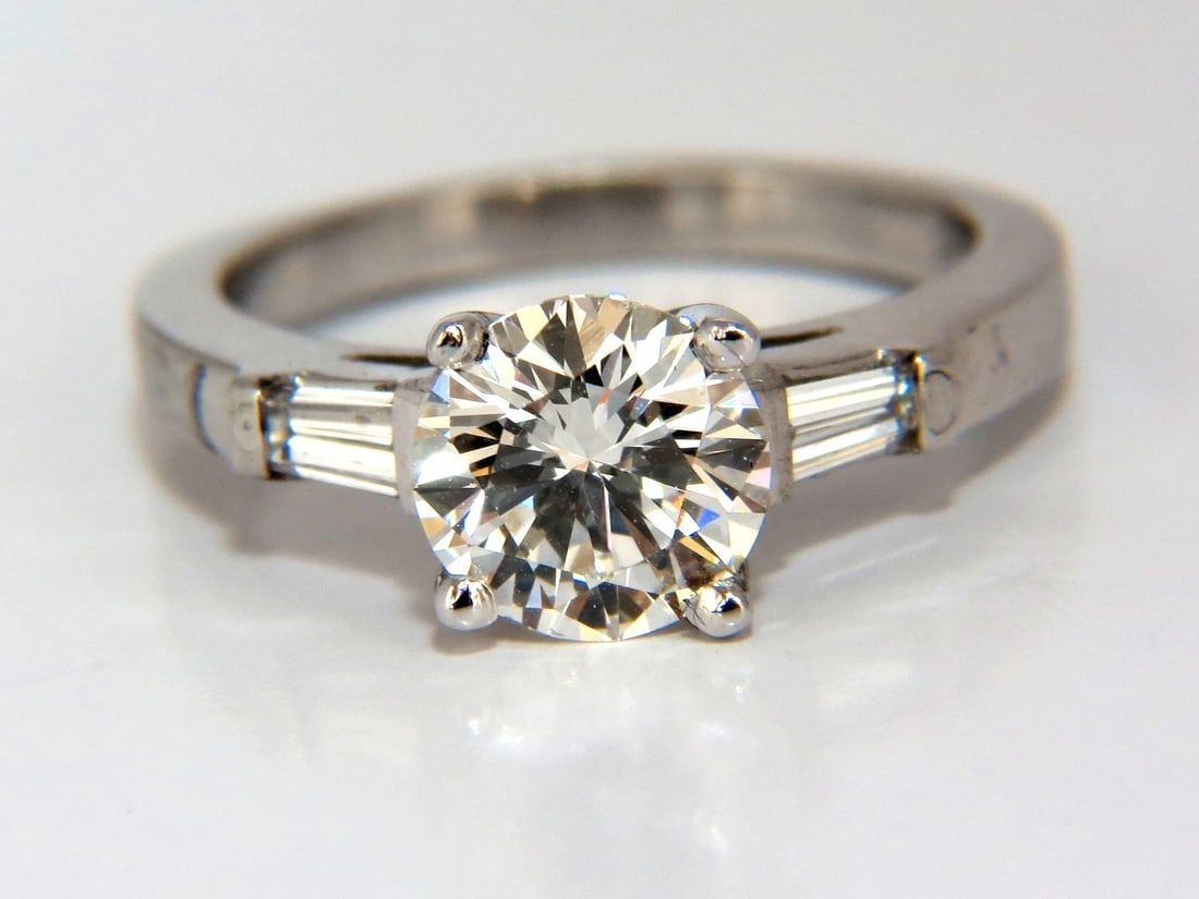 GIA 1.51ct. Round Brilliant Excellent cut diamond .30ct baguette ring Platinum*v - 4