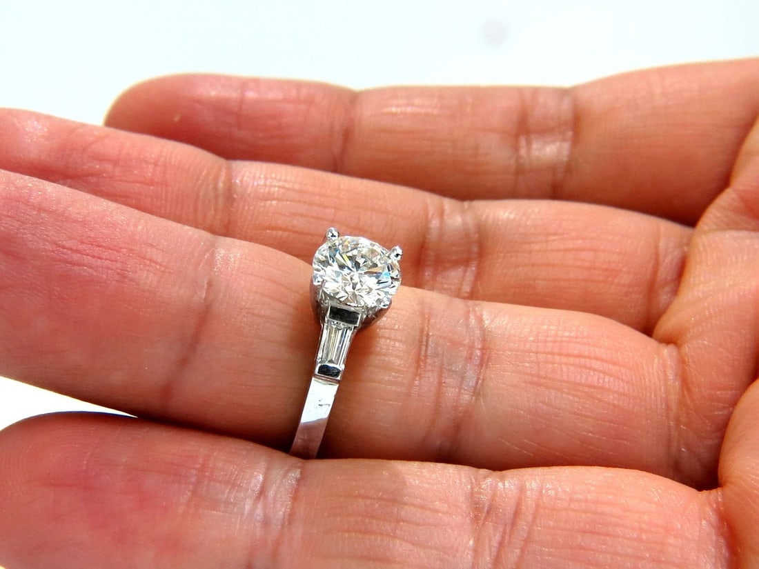 GIA 1.51ct. Round Brilliant Excellent cut diamond .30ct baguette ring Platinum*v - 8