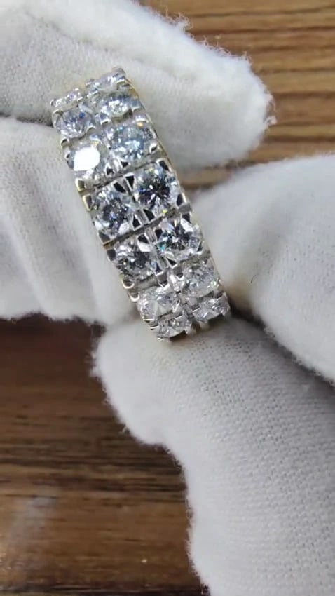 2.00CT TWO ROW ROUND NATURAL DIAMOND BAND RING H/VS 14KT GOLD *v - 2