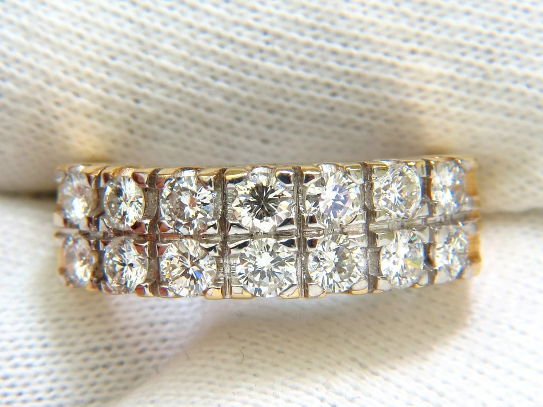 2.00CT TWO ROW ROUND NATURAL DIAMOND BAND RING H/VS 14KT GOLD *v - 3