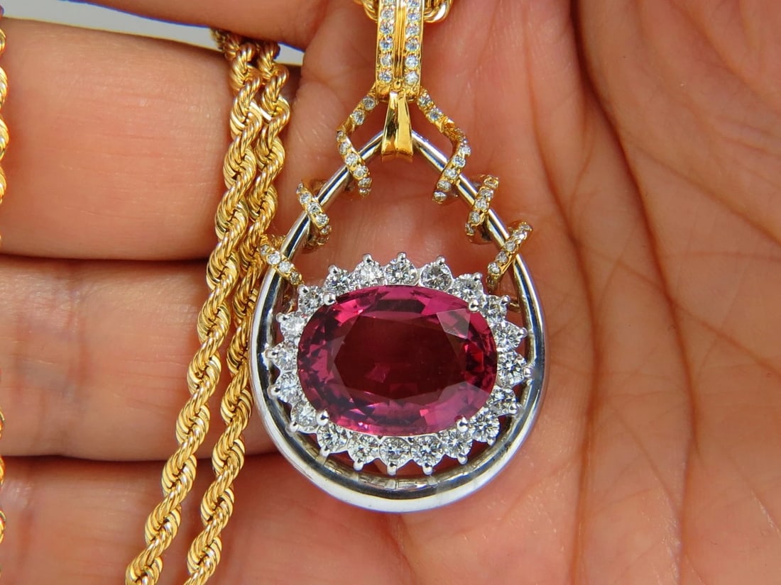 GIA 12.62CT NATURAL RUBELLITE PINK TOURMALINE DIAMONDS NECKLACE 18KT** - 10