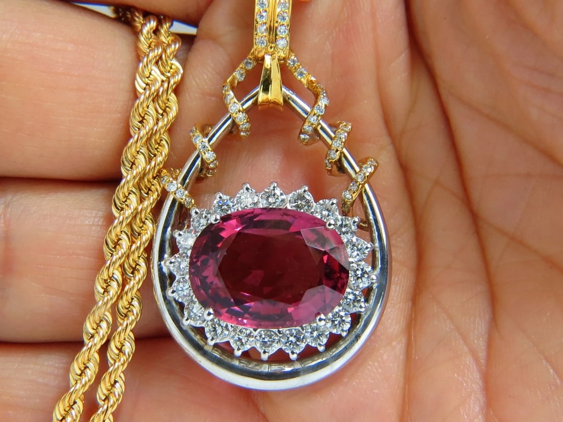 GIA 12.62CT NATURAL RUBELLITE PINK TOURMALINE DIAMONDS NECKLACE 18KT** - 9