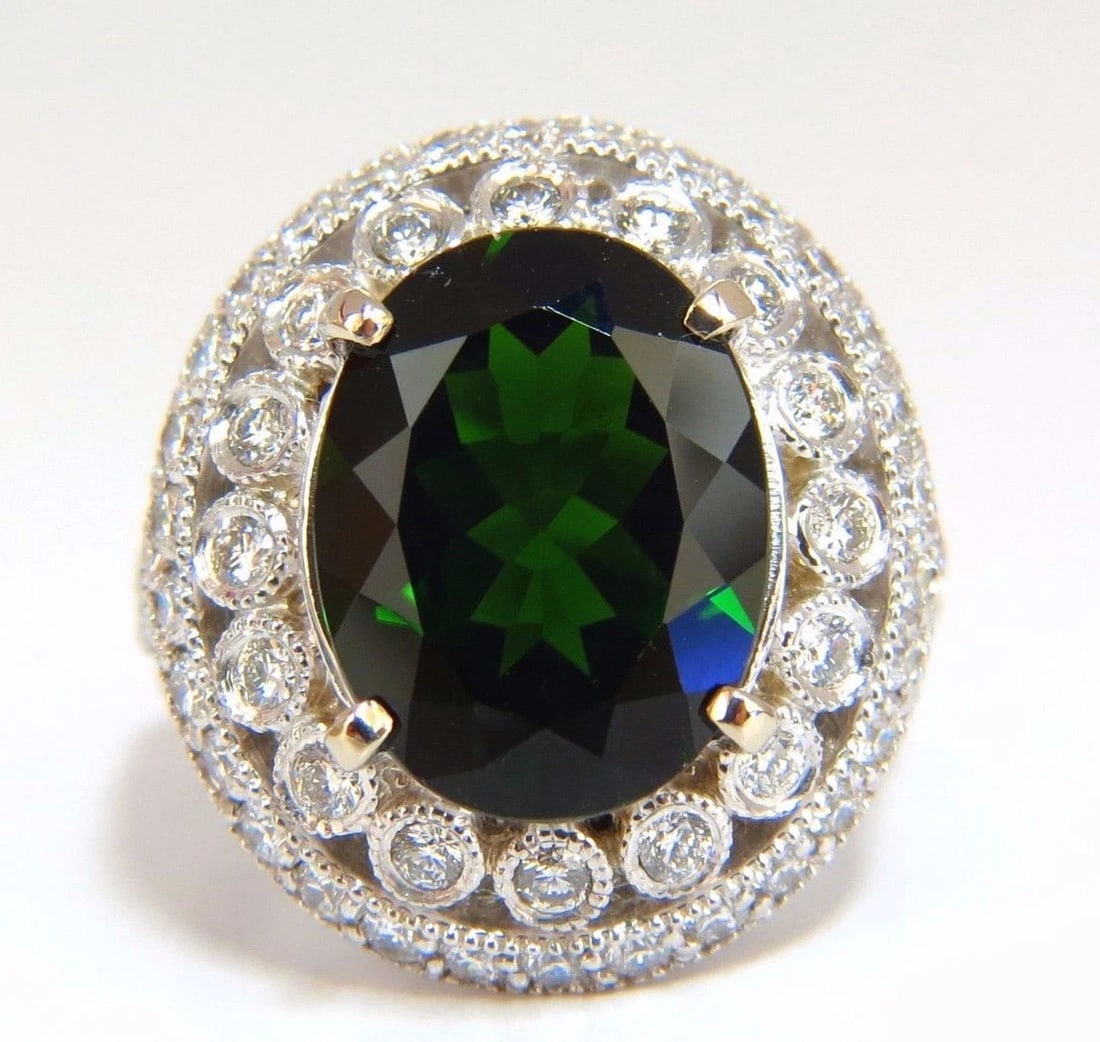 GIA CERTIFIED 6.71CT NATURAL BRIGHT VIVID GREEN DIOPSIDE DIAMONDS RING 14KT*v (1 of 7)