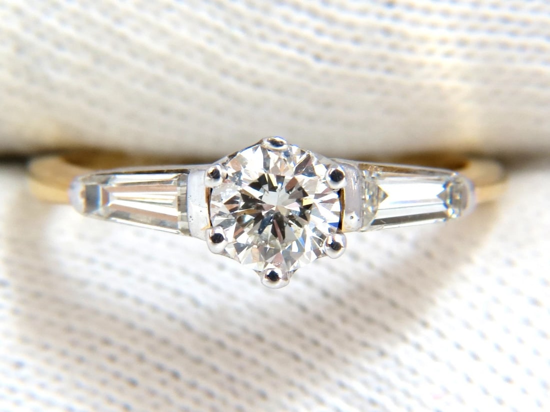 GIA CERTIFIED .51CT ROUND CUT DIAMOND RING BAGUETTES 14KT H/SI** - 10