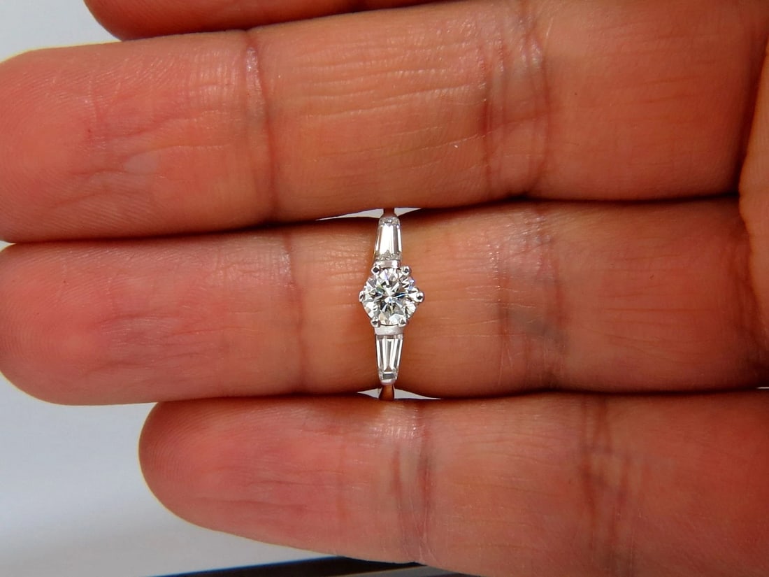 GIA CERTIFIED .51CT ROUND CUT DIAMOND RING BAGUETTES 14KT H/SI** - 11
