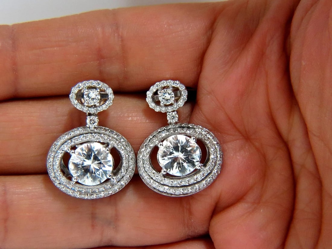 10.90CT NATURAL ZIRCON DIAMONDS DANGLE DROP EARRINGS 14KT** - 8