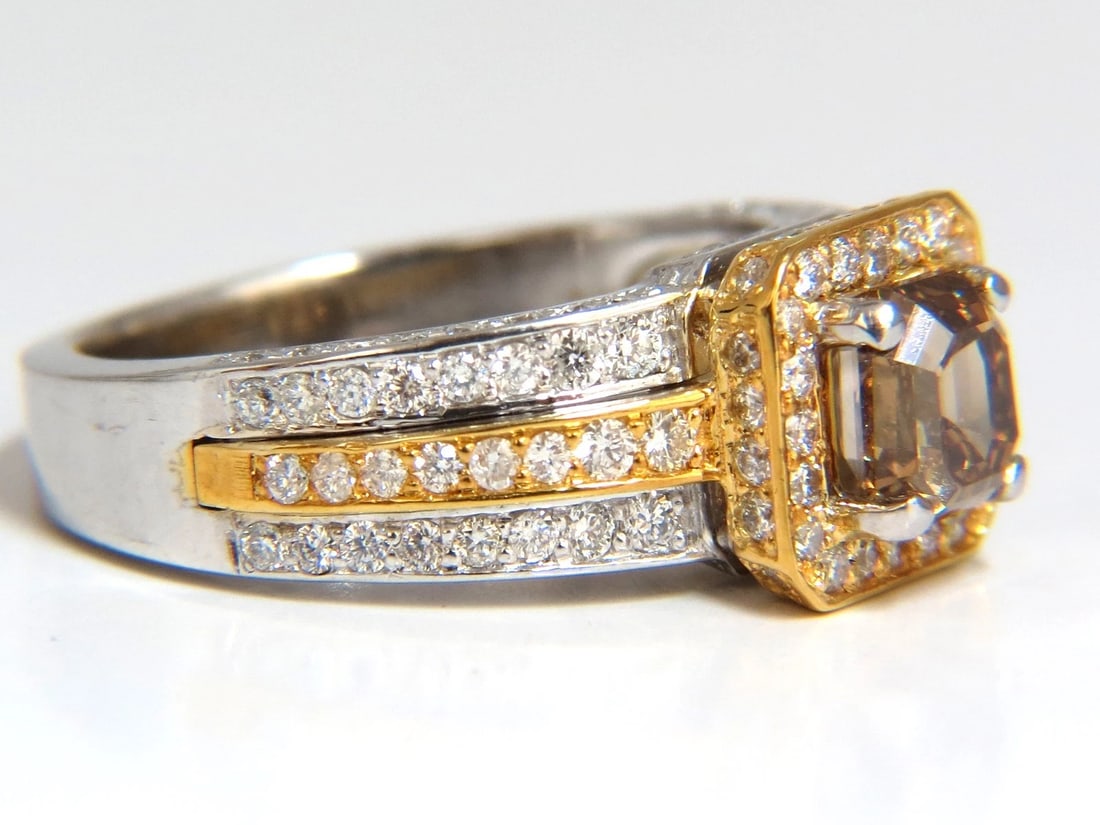 1.60ct natural fancy yellow brown diamond raised halo mod deco ring 14kt *v - 5