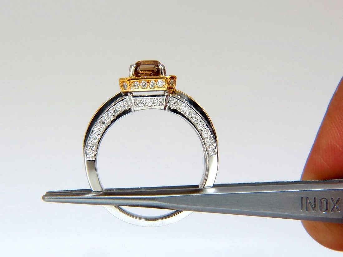 1.60ct natural fancy yellow brown diamond raised halo mod deco ring 14kt *v - 6