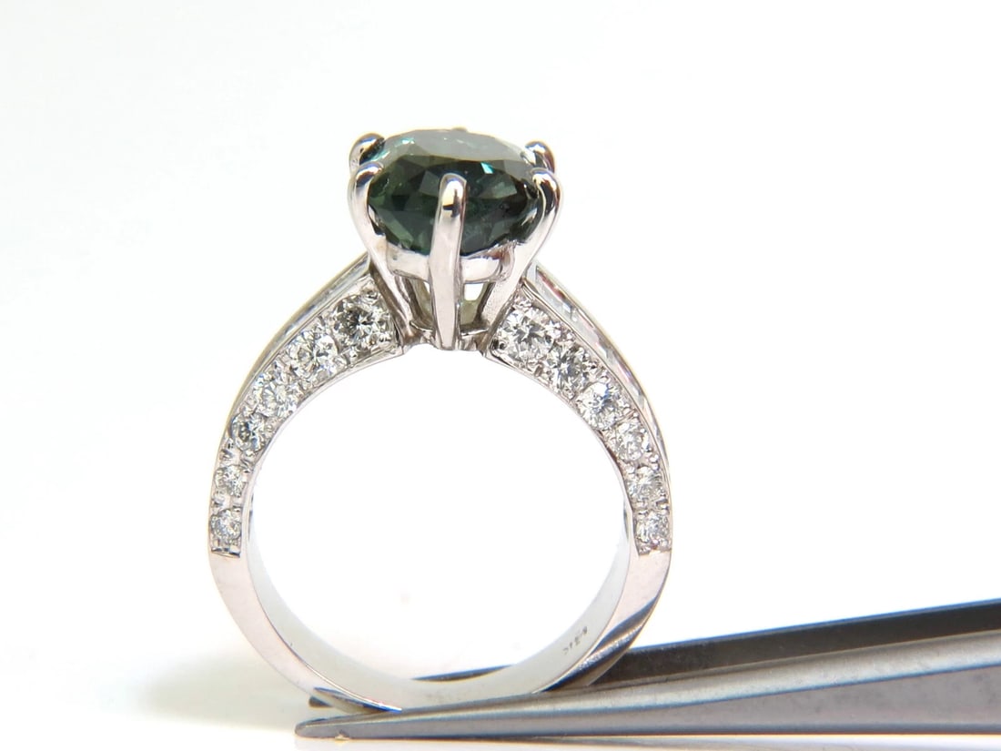 GIA CERTIFIED FINE GEM GREEN 7.60CT NATURAL CHRYSOBERYL DIAMOND RING 14kt*v - 10