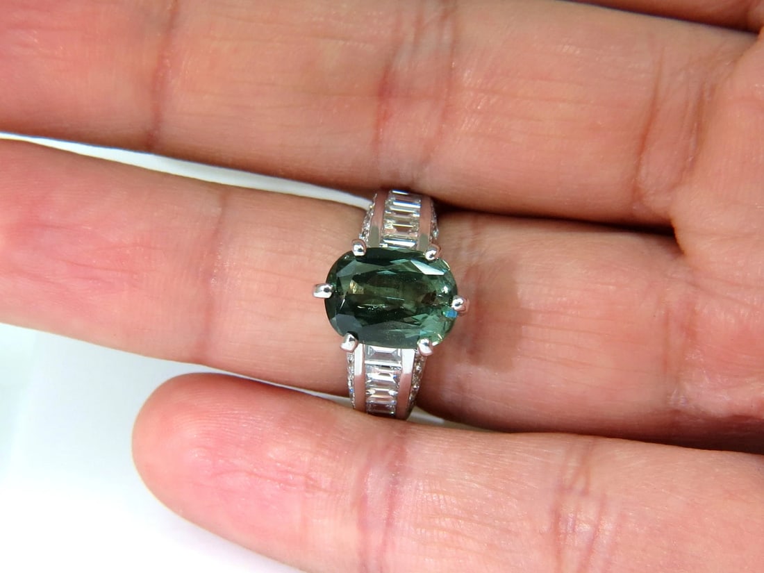 GIA CERTIFIED FINE GEM GREEN 7.60CT NATURAL CHRYSOBERYL DIAMOND RING 14kt*v - 6