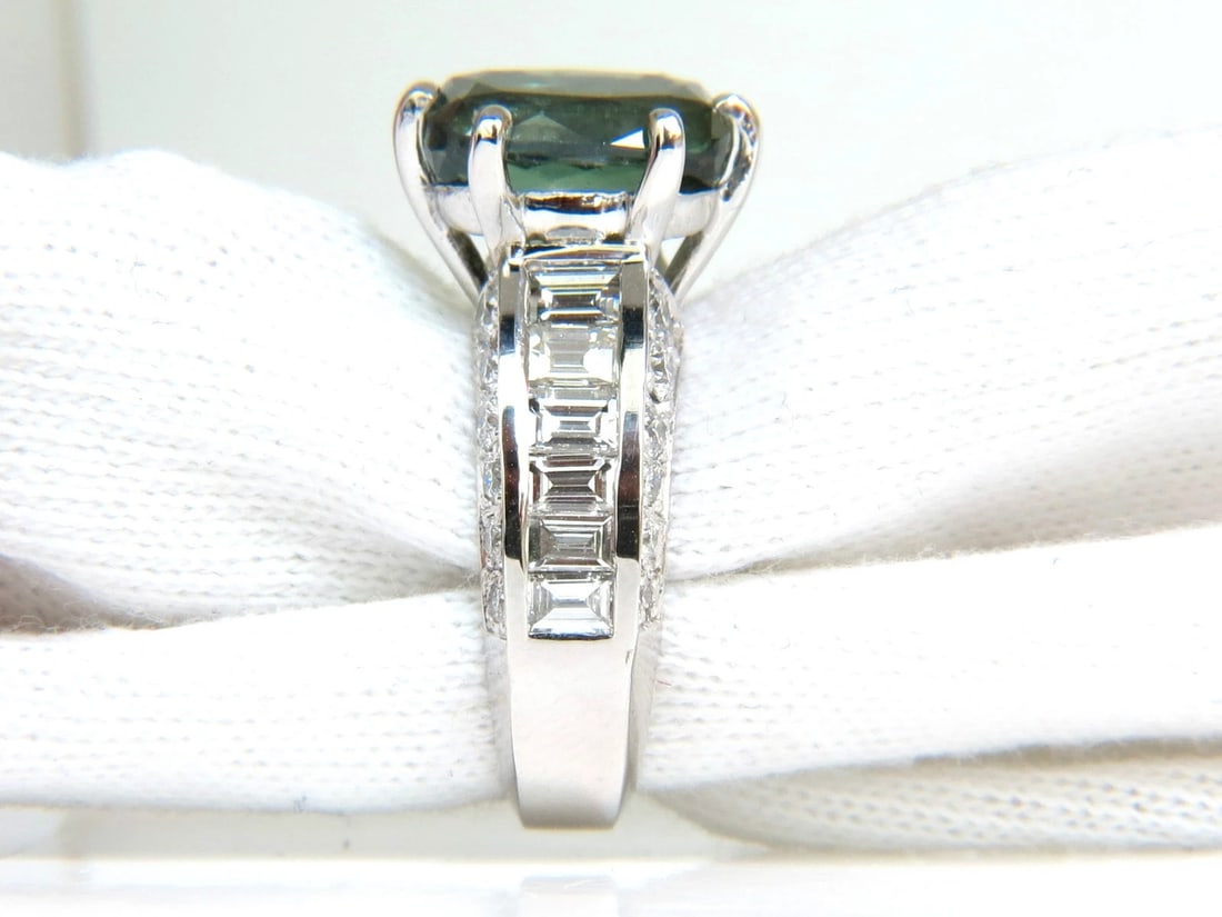 GIA CERTIFIED FINE GEM GREEN 7.60CT NATURAL CHRYSOBERYL DIAMOND RING 14kt*v - 9
