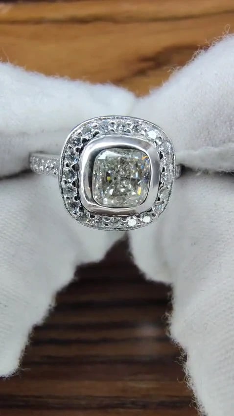 GIA CERTIFIED 2.63CT HALO CUSHION CUT DIAMOND RING PLATINUM I/VS1*v - 2