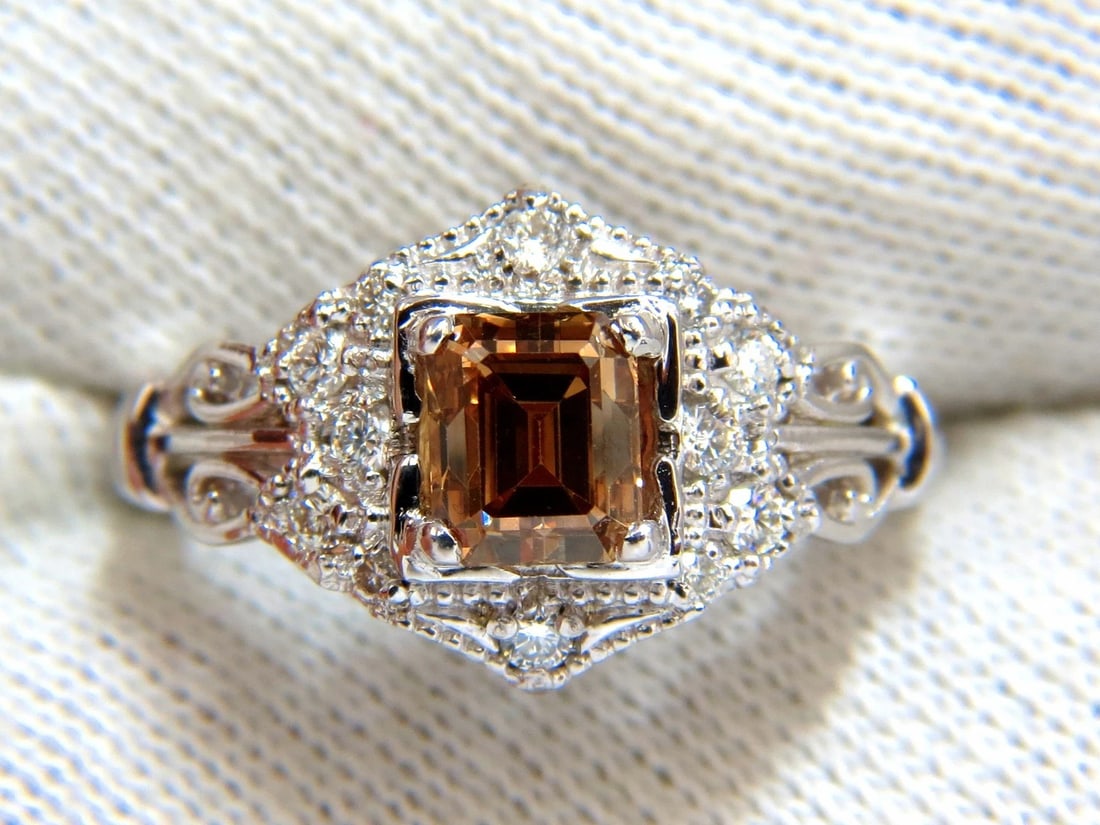 1.39ct NATURAL FANCY BROWN EMERALD CUT DIAMOND RING VS2 VICTORIAN DECO *v - 6