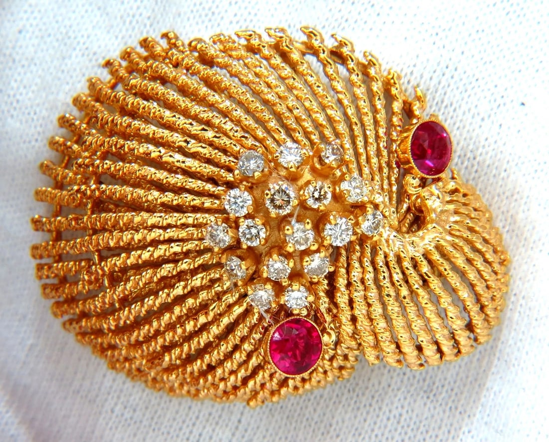 14KT VINTAGE 1.25CT DIAMOND 3D MOLLUSK SEA SHELL BROOCH PIN BARLEY TWIST** - 9