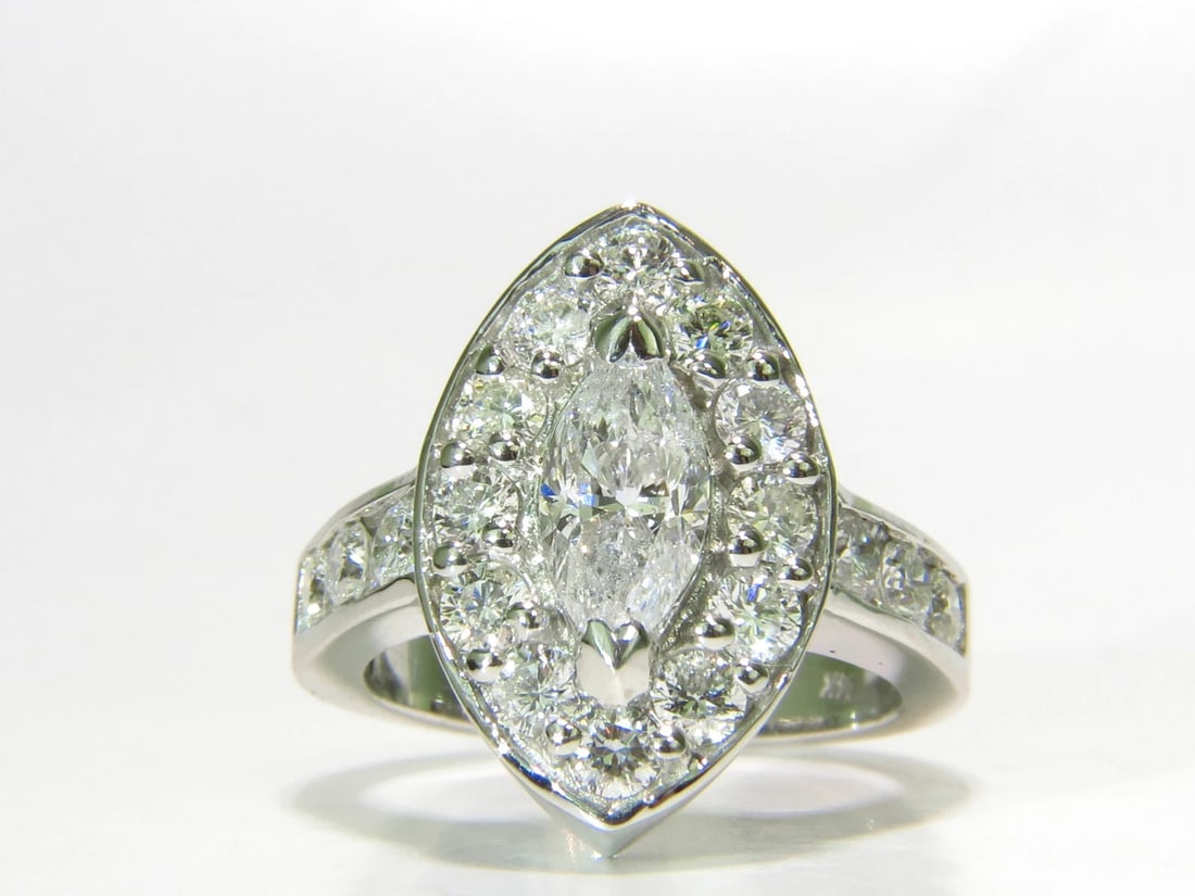 2.62ct NATURAL DIAMONDS CLUSTER RING MARQUISE & ROUNDS 14KT HALO DECO*v - 13