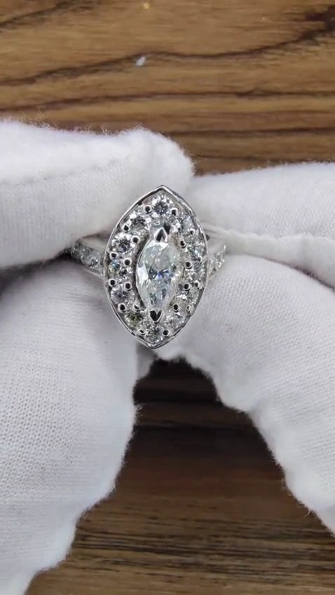 2.62ct NATURAL DIAMONDS CLUSTER RING MARQUISE & ROUNDS 14KT HALO DECO*v - 2