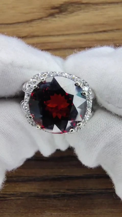 13.12CT NATURAL SPESSARTITE GARNET DIAMONDS RING VIVID RED 14KT ROPE TWIST*v - 2