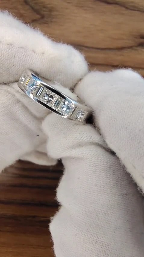 1.50CT PLATINUM PRINCESS & BAGUETTE NATURAL DIAMOND RING *v - 2