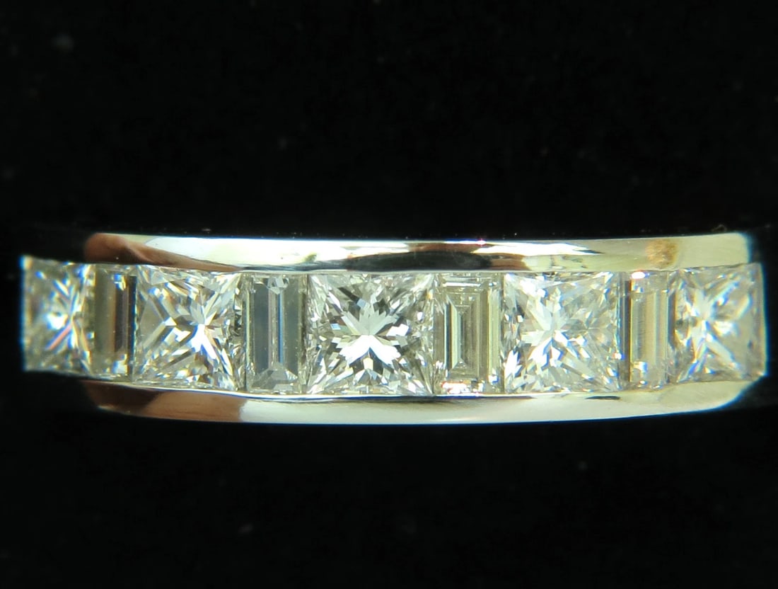 1.50CT PLATINUM PRINCESS & BAGUETTE NATURAL DIAMOND RING *v - 3