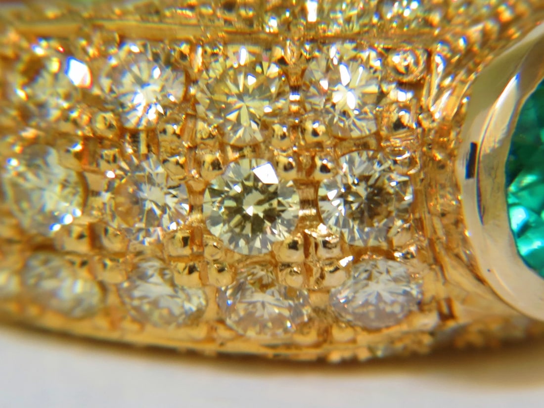 6.30CT ETERNITY NATURAL EMERALD FANCY YELLOW COLOR DIAMONDS RING 14kt *v - 5