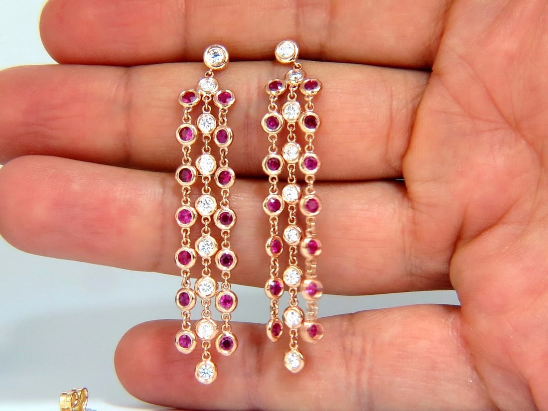 3.00ct natural deep red ruby diamond by yard dangle earrings 14kt** - 6