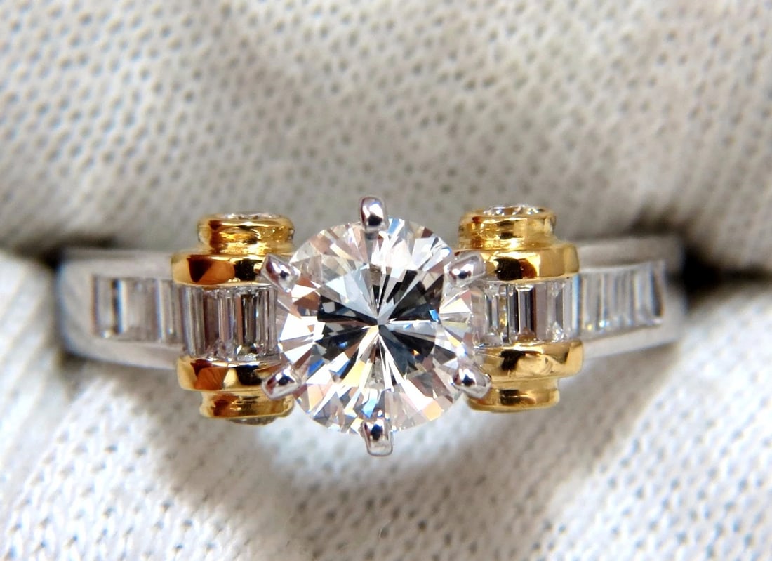 GIA Certified 1.01ct natural cushion cut baguettes diamond ring platinum E/Vs2*v - 7