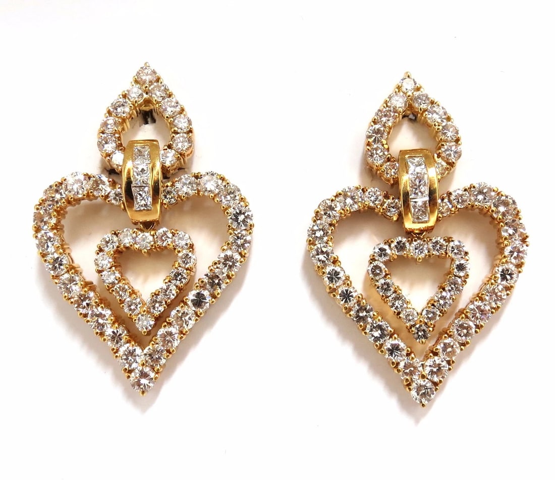 10.00ct natural baguette & rounds diamond heart dangle earrings 18kt huge** (1 of 4)