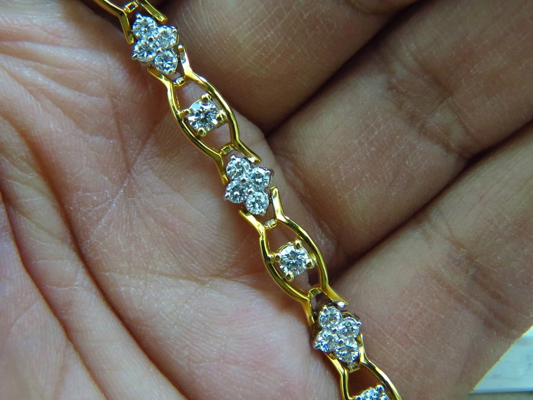 3.65Ct CLUSTERS DIAMOND BRACELET G VS 14KT EXCELLENT CUTS & LINKS** - 12