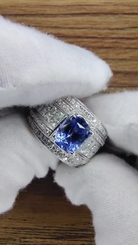 GIA Certified 3.75ct Natural Blue No Heat Sapphire Diamonds Ring Multi Row *v - 2