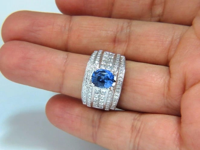 GIA Certified 3.75ct Natural Blue No Heat Sapphire Diamonds Ring Multi Row *v - 7