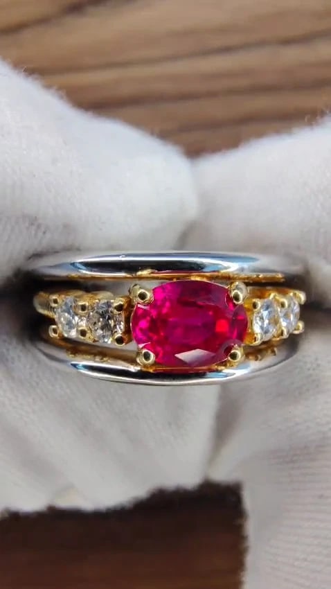 GIA Certified 1.30ct natural vivid red Burma ruby diamonds ring 18kt coil wrap*v - 2