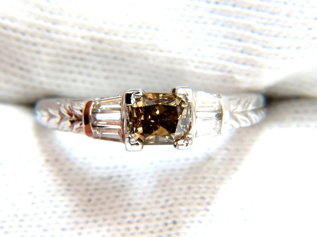 1.29ct. NATURAL FANCY BROWN DIAMOND RING 14KT GOLD EDWARDIAN GILT SCALING *v - 8