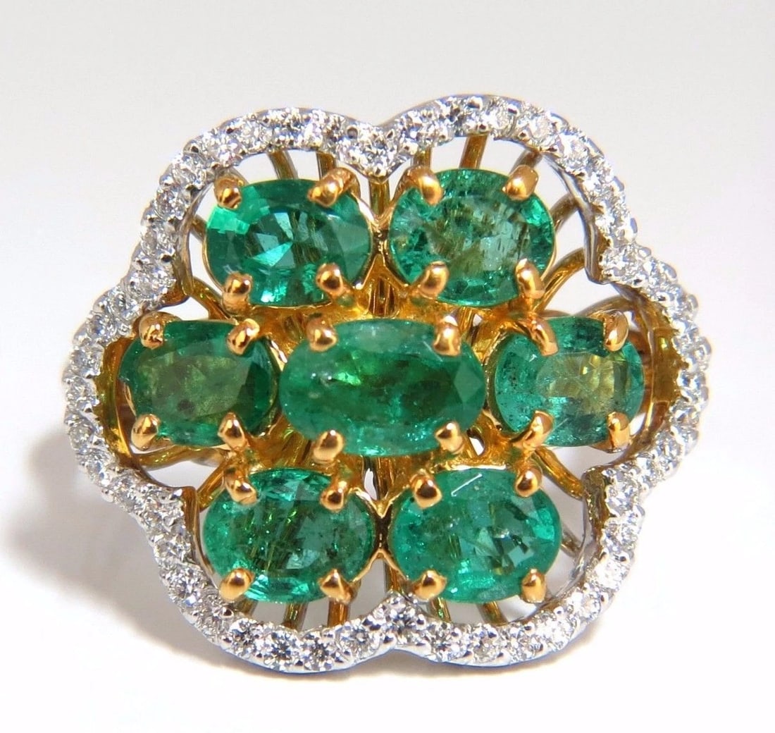 3.02ct Natural oval Emeralds diamond cocktail cluster ring 14kt G/Vs**: Title: 3.02ct Natural oval Emeralds diamond cocktail cluster ring 14kt G/Vs** Description: MAGNIFICENT JEWELS Cluster Cocktail Greens 2.50ct. Natural Emeralds Ring 7 Full cut oval brilliants Transpare