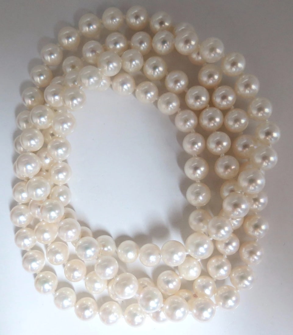 7.3mm Natural Japanese Pearls Endless Necklace / Double Wrap 34inch**: Title: 7.3mm Natural Japanese Pearls Endless Necklace / Double Wrap 34inch** Description: ONLY MAGNIFICENT JEWELS 7.3mm Natural Japanese Pearls Necklace AAA Quality Endless necklace / can be worn as