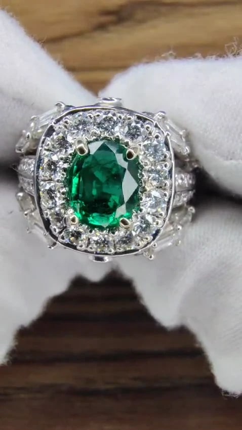6.00ct natural vivid bright green emerald diamonds ring 14kt*v - 2