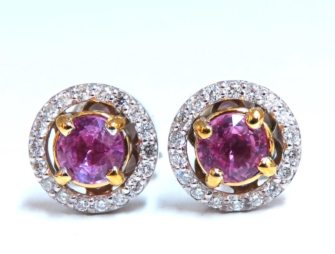 1.10ct Natural Tourmaline Diamonds Cluster Earrings 14 Karat gold**: Title: 1.10ct Natural Tourmaline Diamonds Cluster Earrings 14 Karat gold** Description: Circular Halo cluster tourmaline earrings. 1.10 carat natural tourmalines. 5 mm diameter. . 26ct. Natural round