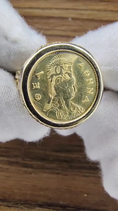 Turkey coin 18kt Gold ring intricate *v - 2