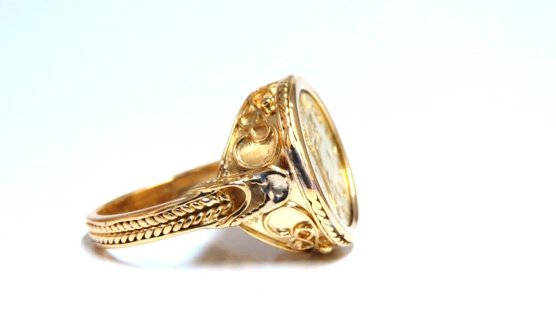 Turkey coin 18kt Gold ring intricate *v - 4