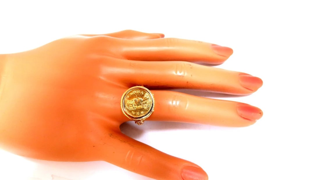 Turkey coin 18kt Gold ring intricate *v - 6