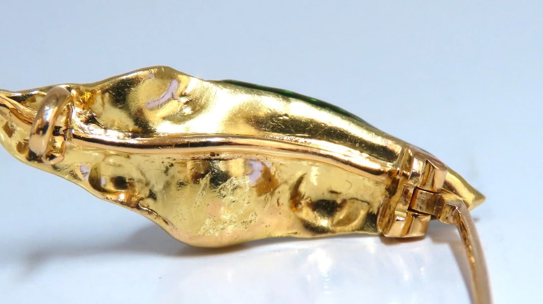 18kt Gold Enamel Leaf Pearl Pin** - 2